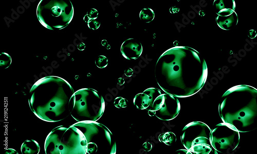 Photography Glowing neon green spheres floating gracefully in deep darkness captured with sh
