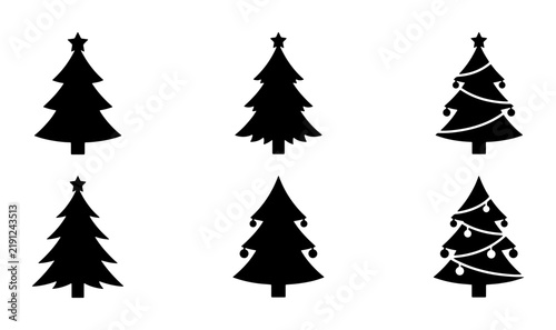 Black Christmas trees silhouettes, graphic set for holiday design