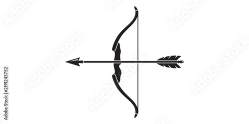 Black silhouette of a recurve bow and arrow