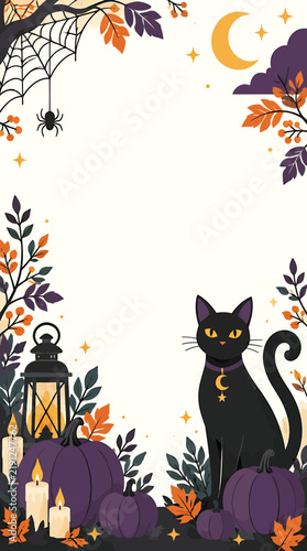 Black cat with golden eyes sitting on a pumpkin.