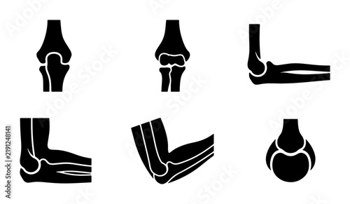 Black elbow joint anatomy icons, medical diagram, design