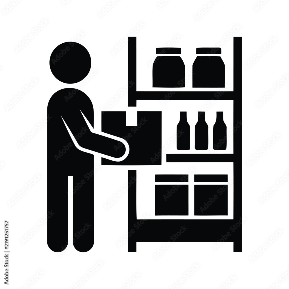 Fototapeta premium Warehouse worker icon, flat design, modern storage worker symbol, inventory management, logistics person.