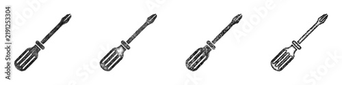 Obraz na plátně Sketch black and white phillips screwdriver icon design set