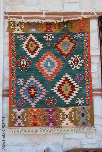 Obraz na plátně A hand-woven kilim featuring traditional Turkish motifs