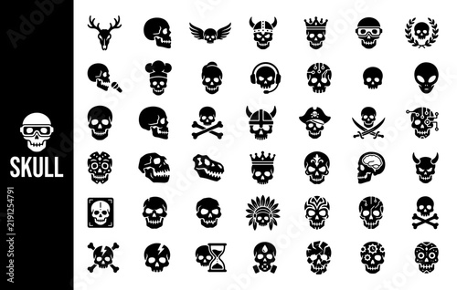 Skull and Skeleton Icon Collection Featuring Gothic, Horror, Pirate, Fantasy, Dark Art and Decorative Skull Symbols