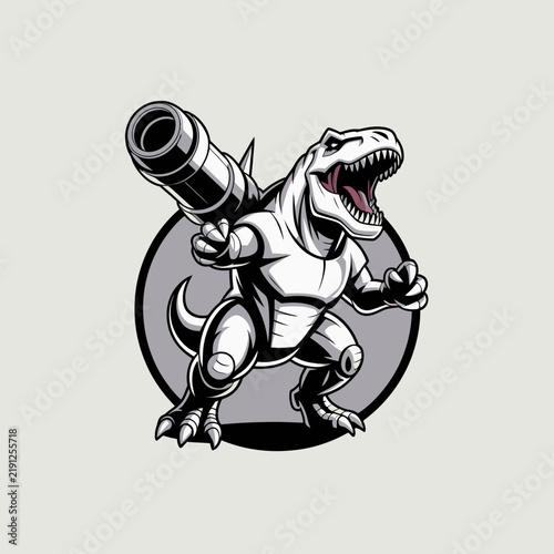 T Rex Dinosaur Holding Cannon Weapon.