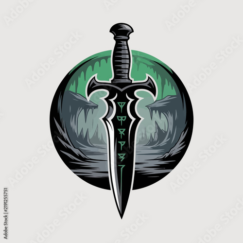 Sword with a dark fantasy design.
