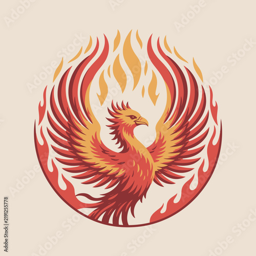 Vibrant Phoenix Rising from Flames Illustration.