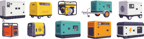 Ten Colorful Portable Generator and Power Station Icons