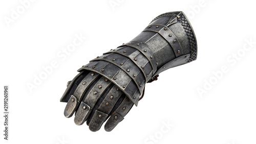 Quadro su tela Medieval metal knight armor gauntlet glove isolated on transparent background