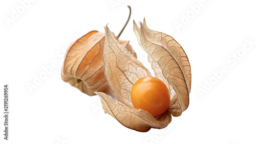 Фотография Single ripe orange physalis cape gooseberry fruit isolated on transparent background