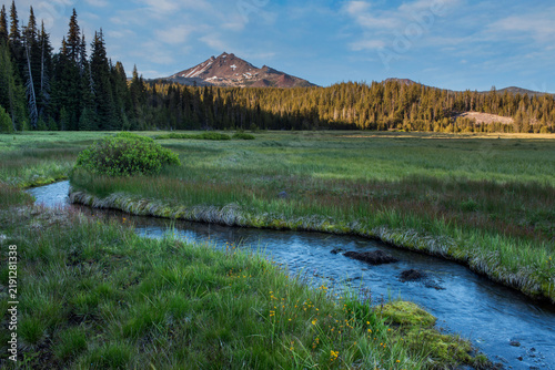 mountain landscape with lake and mountains
