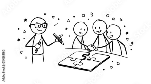 Business Team Handshake Stick Figure Illustration
