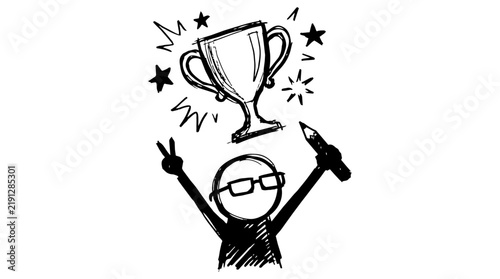 Winner trophy hand-drawn doodle illustration