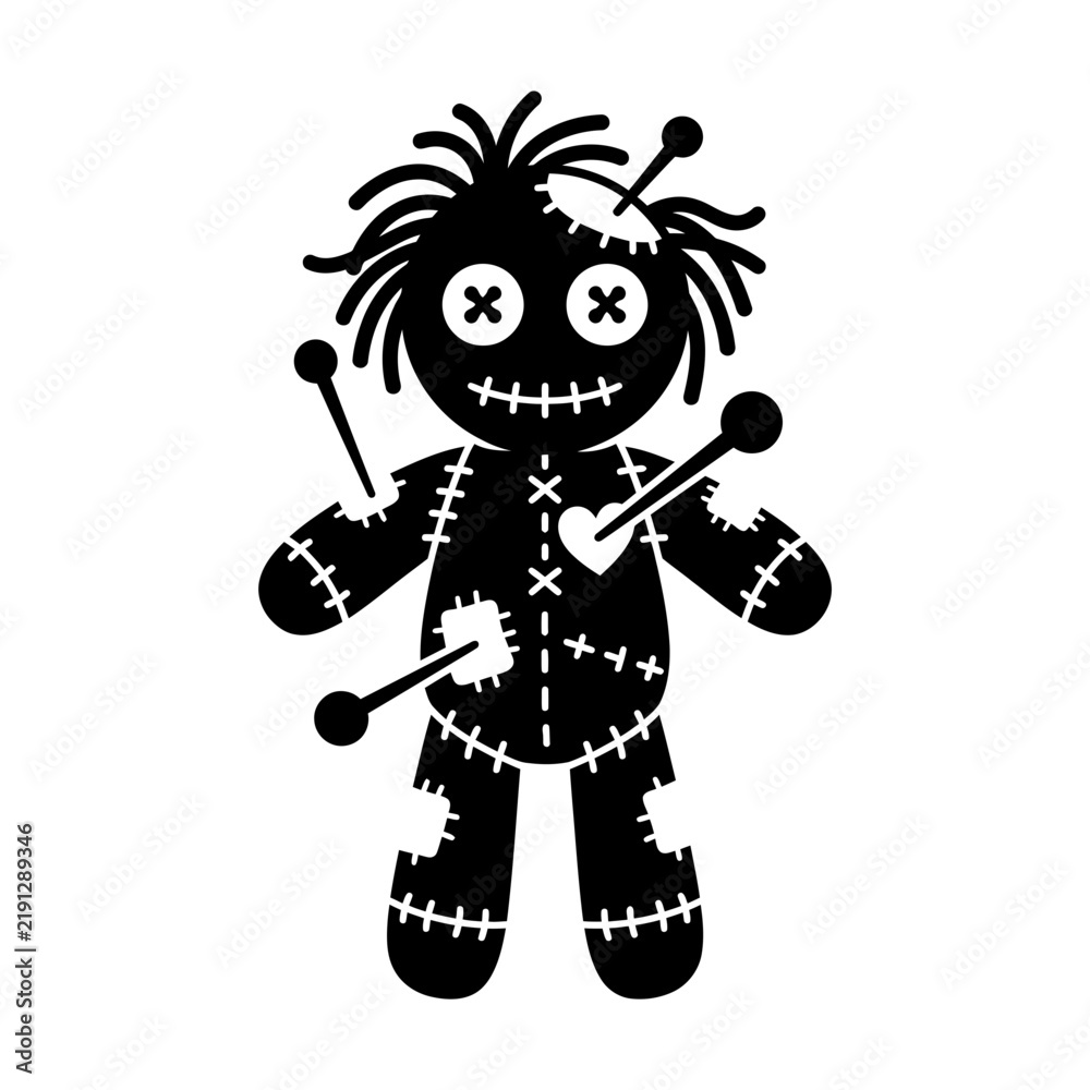 Fototapeta premium Stitched cartoon figure playing guitar with exaggerated facial expression with guitar crossed