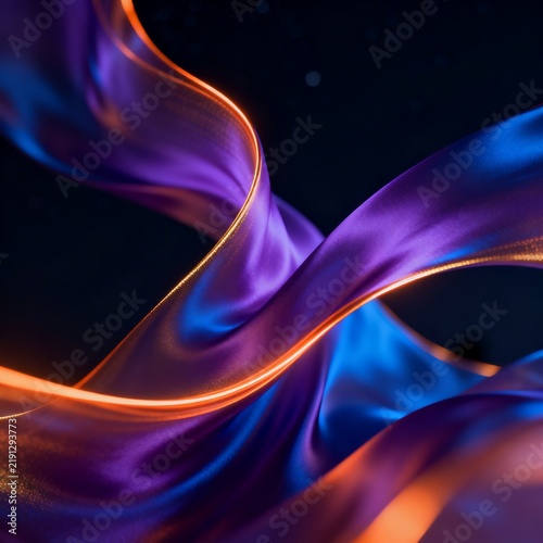 Flowing Silk Ribbons with Glowing Neon Light on Dark Background