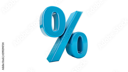 Vibrant blue plastic 3D percentage sign symbol isolated on transparent background.