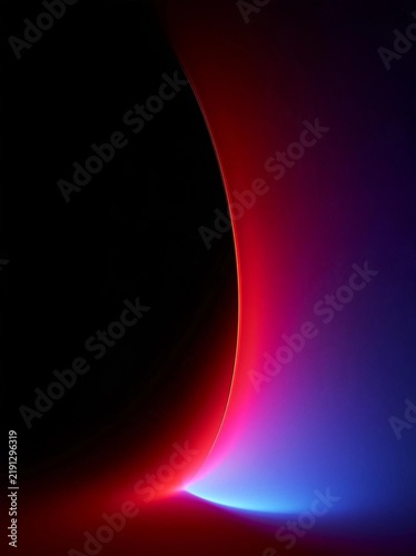 Abstract digital art piece with a dark background. the focal point of the image is a curved line that forms a wave-like shape.