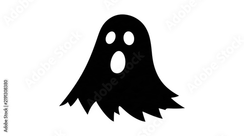 Black silhouette of a spooky ghost with hollow eyes and an open mouth