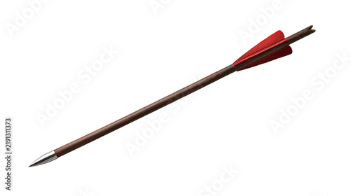 Quadro su tela Wooden archery arrow with red fletching and sharp metal arrowhead