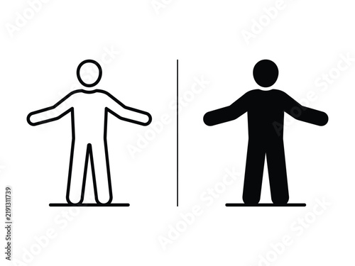 Full body person line icon with open arms for human figure, lifestyle, wellness, success, freedom, communication and people concepts
