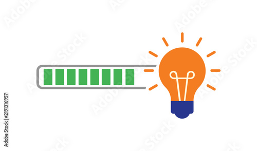 Loading bar with a glowing light bulb icon representing progress and creative idea generation vector