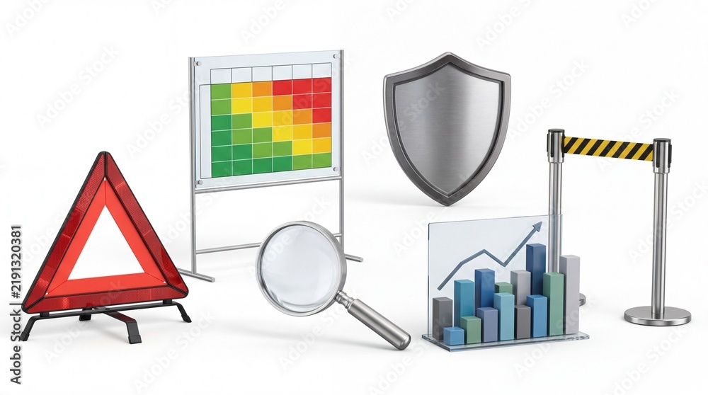 Obraz premium Safety Warning Devices and Data Analysis Charts in Security and Business Environment