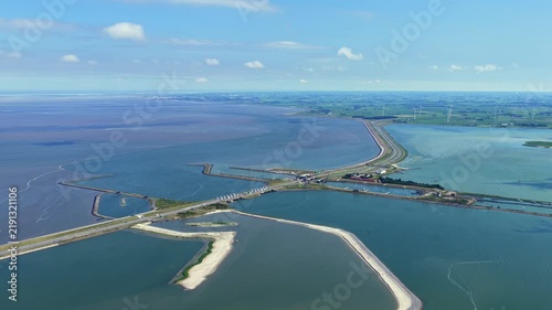 Aerial view of the fish migration river at the Afsluitdijk in the Netherlands