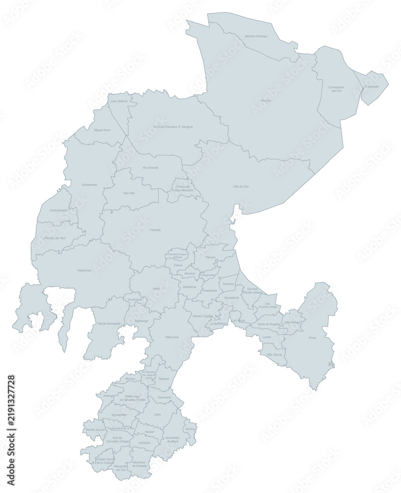 Fototapeta premium Administrative Divisions Map of Zacatecas, Mexico - Detailed Political Boundaries
