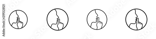 Face with finger linear icon for silence, quiet zone, secret, and mute communication with editable stroke.