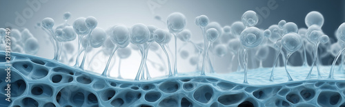 Abstract Translucent Cellular Tissue Structure on Blue White Background