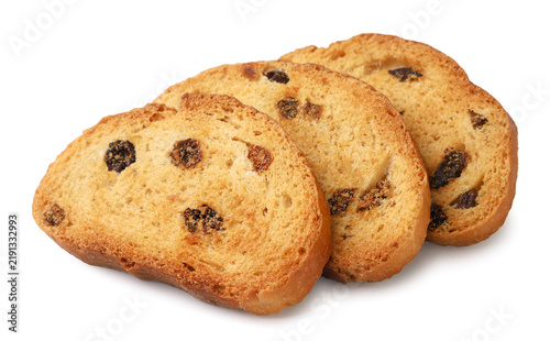 Sweet rusks with raisins on a white background. Isolated