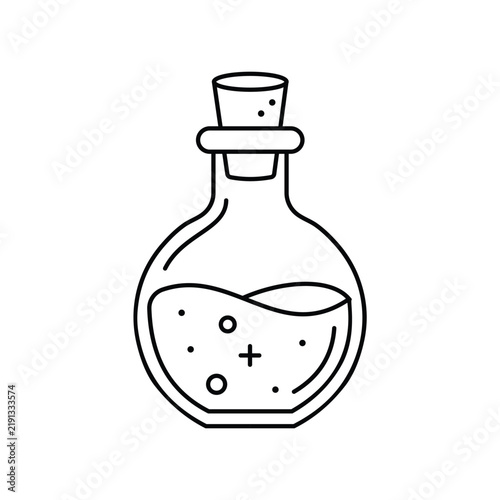 Foto Magic potion bottle with cork stopper line art icon elixir vial vector illustration on white background