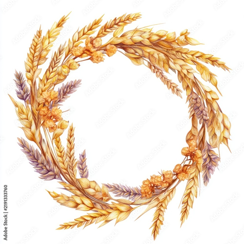 Obraz premium Illustration wreath autumn grains.