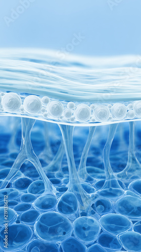 Abstract Translucent Cellular Tissue Structure on Blue White Background