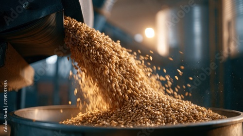 Cereal grain pouring into industrial container