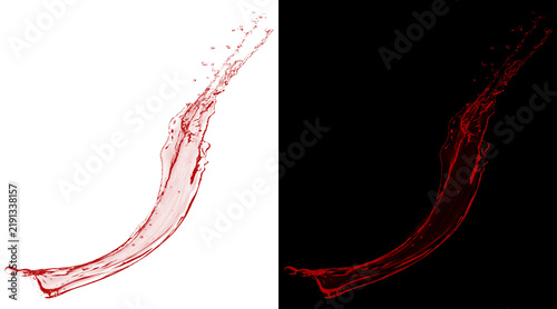 Foto Red wine splash on white and black background, dynamic liquid wave with droplets