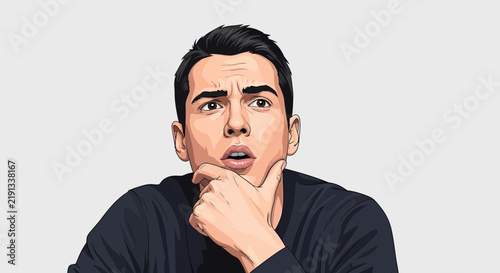 Thoughtful Man Deep in Contemplation Expression Illustration
