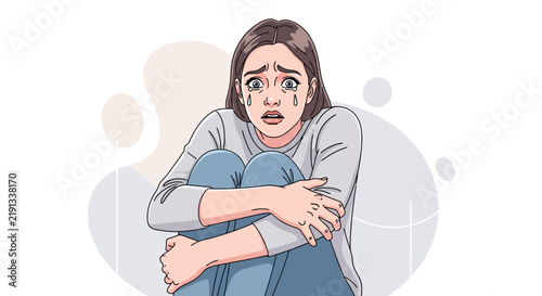 Distressed Woman Crying with Arms Crossed Emotional Expression