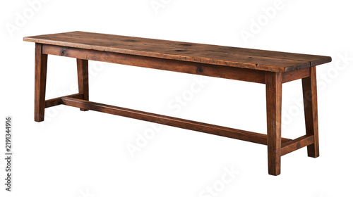 фотографія Rustic long wooden bench with natural grain and sturdy farmhouse construction