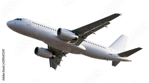Konstfotografi White commercial passenger jet airplane flying in the sky