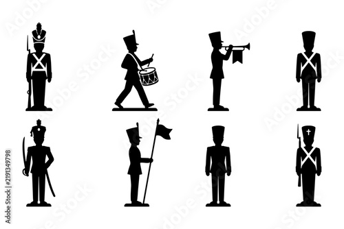 Картината върху платно Black and white silhouette soldiers icons, military uniforms