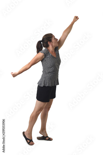 a woman raising her fist to fly like Superman
