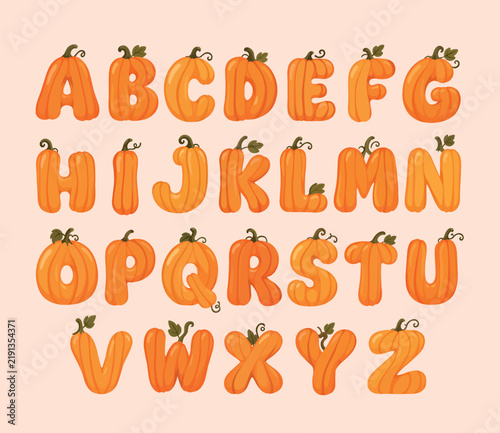 Pumpkin Alphabet Full Set Vector Illustration for Thanksgiving and Halloween Design