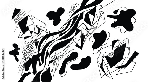 Foto Abstract black and white vector illustration featuring dynamic geometric shapes