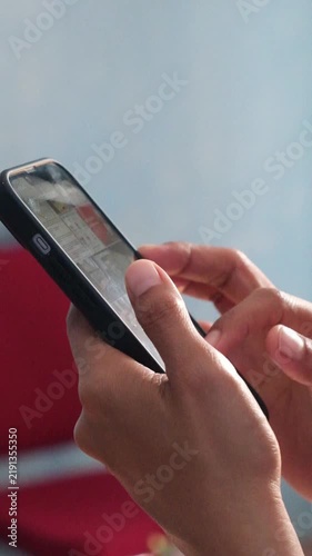 close up of women hand holding smart phone 