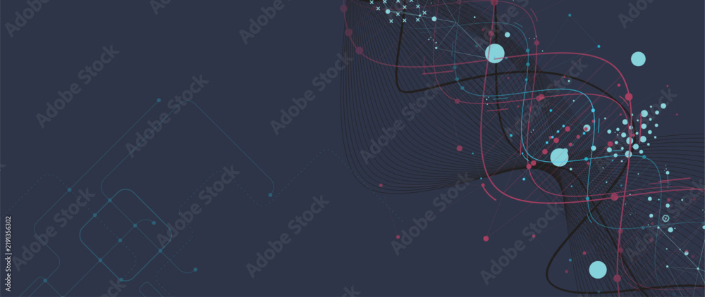 Fototapeta premium Abstract DNA strands, connected neural web, technology and science background