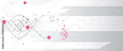 Abstract DNA strands, connected neural web, technology and science background