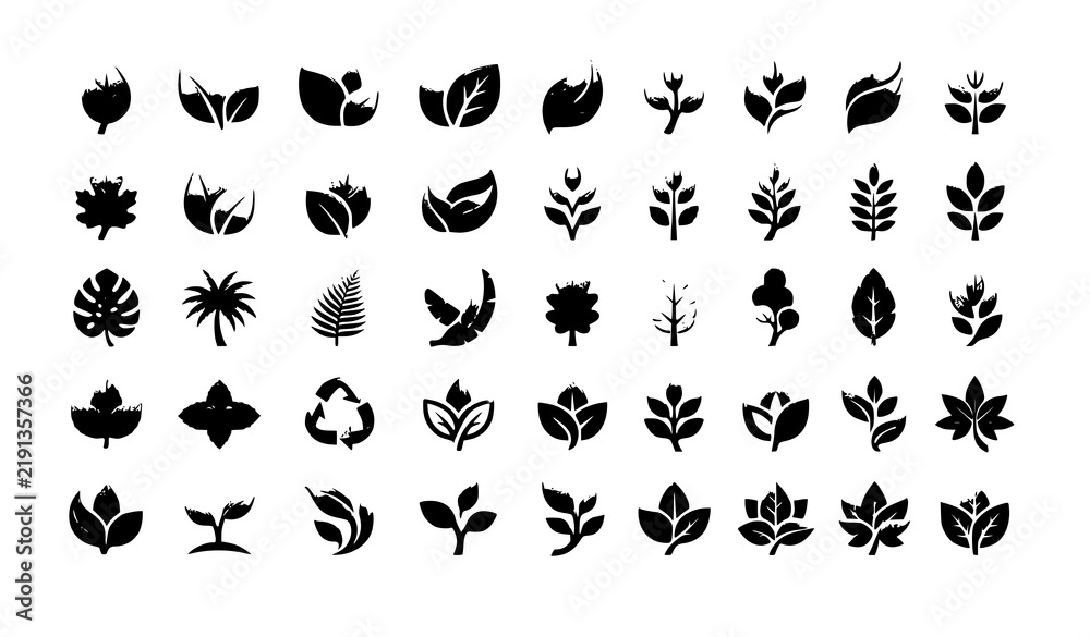 Fototapeta premium Green Leaf 3D Style Nature Eco Vegan Botanical Vector Icon Collection