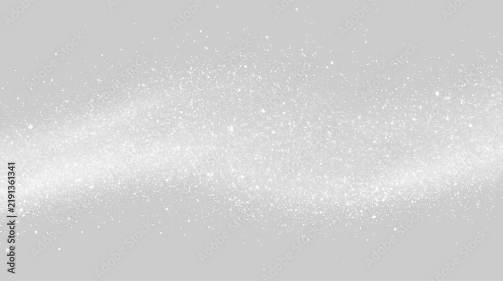Obraz premium White glowing stardust particle wave on transparent background. Magic sparkle glitter trail and snow flurry effect. Visual overlay element for design